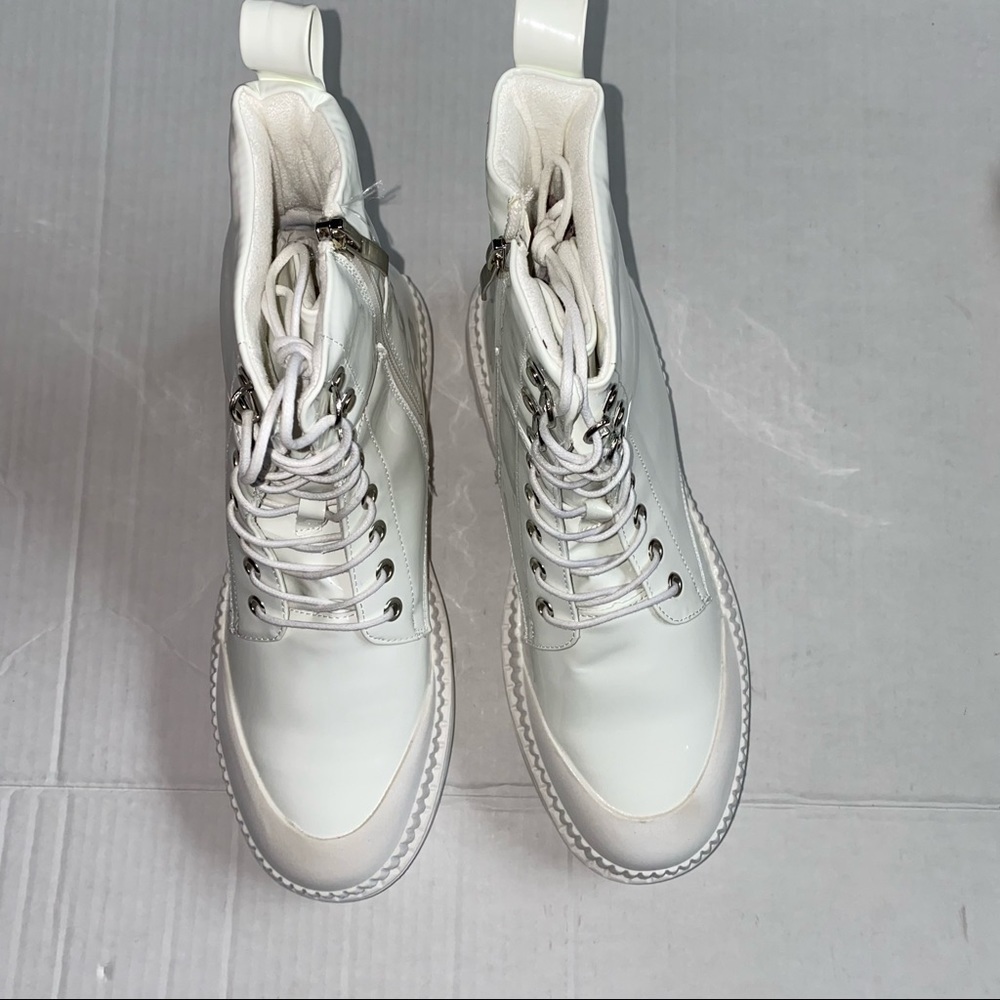 Chase And Chloe Chelsey Lug Sole White Patent Combat Boots - Picture 7 of 12